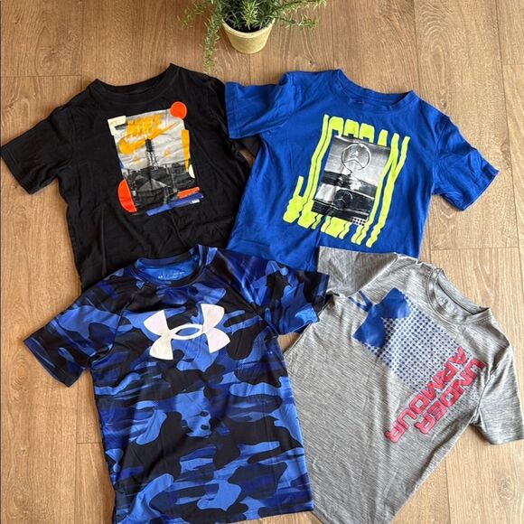 ((4 PIECE)) BOYS UNDER ARMOUR NIKE JORDAN SHORT SLEEVE TEE BUNDLE SIZE LARGE - Picture 1 of 5